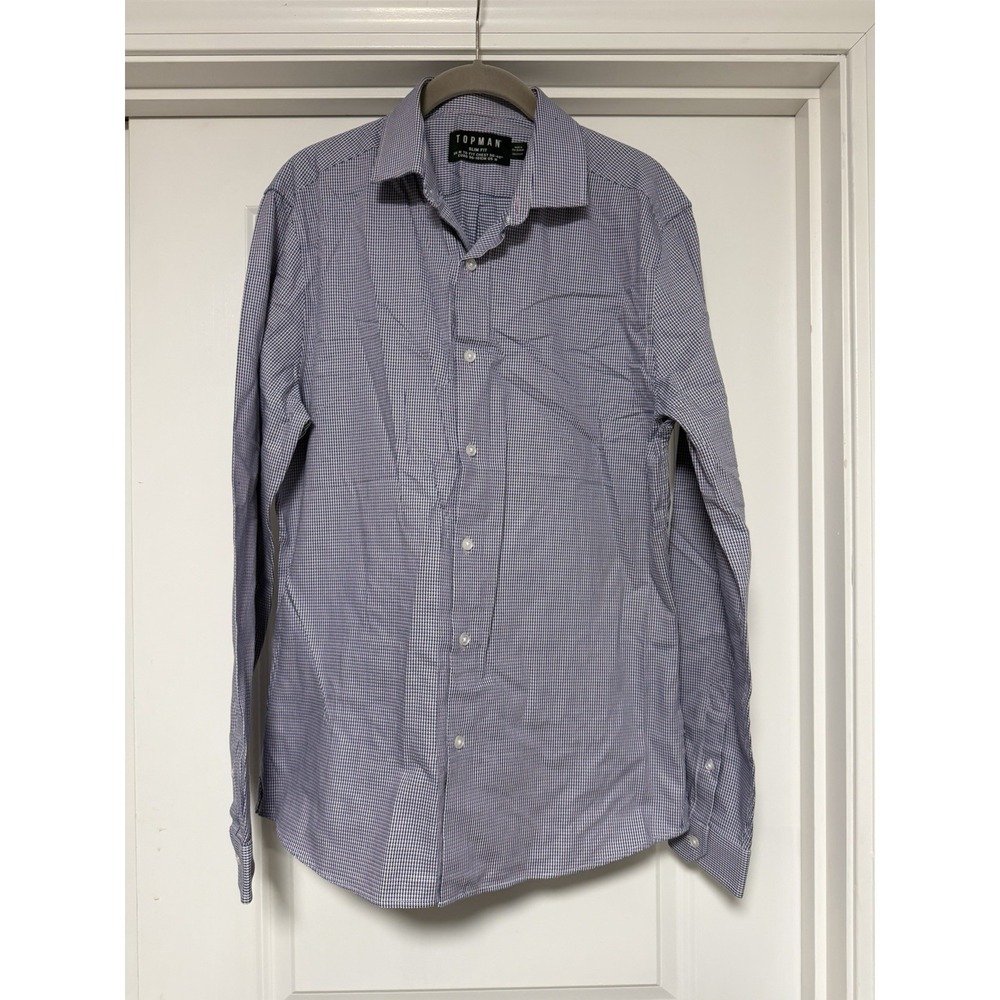 Topman‎ slim fit Button Down shirt, Blue Pink Houndstooth, Men's Size Medium